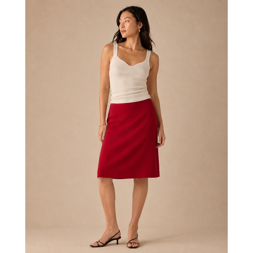 Dana Buchman Red Linen Blend Pencil Skirt Size 10 Lined Career Wear Back Slit